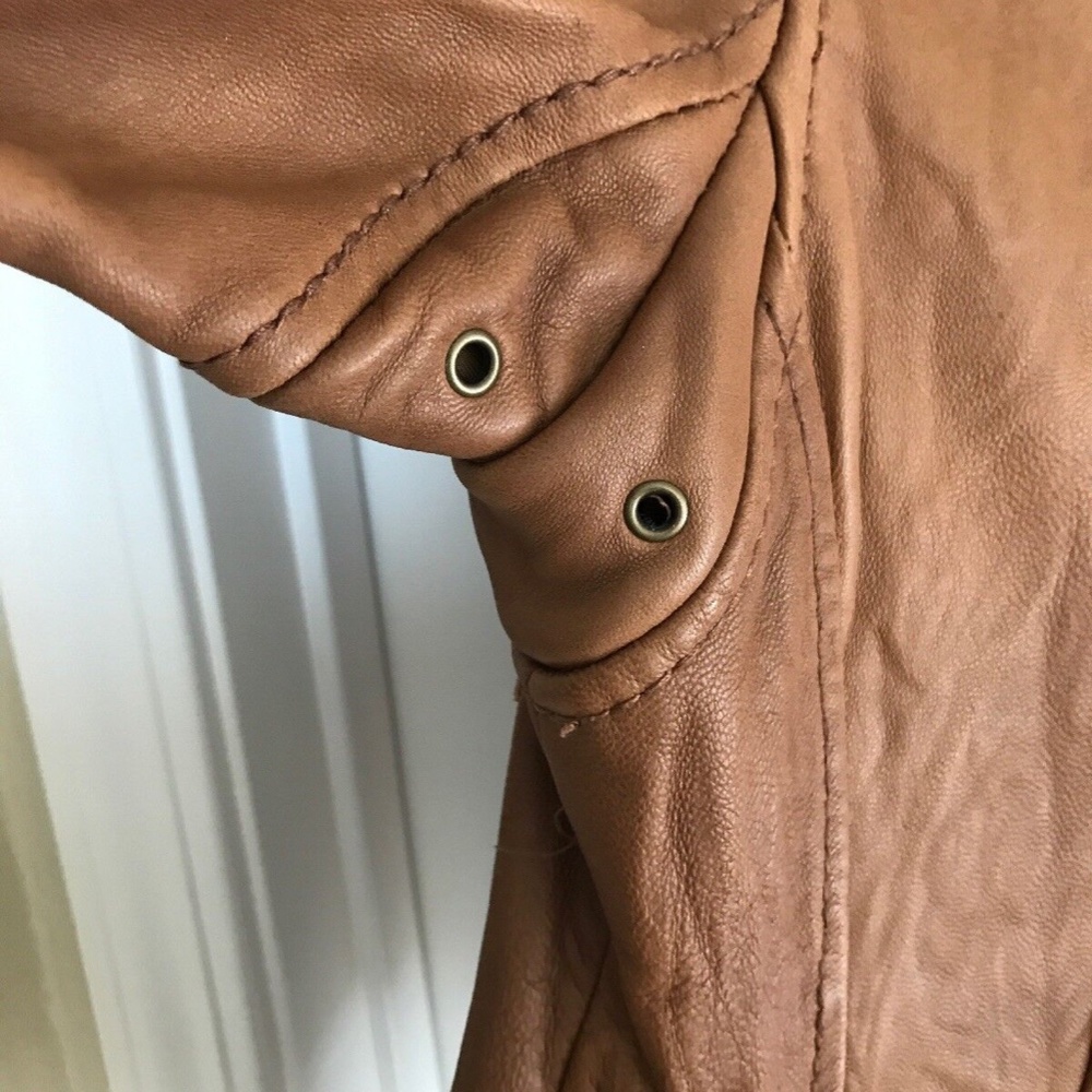 Michael Kors Women’s Soft Leather Moto Full Zip Brown Tan Jacket Size Small - Picture 3 of 7